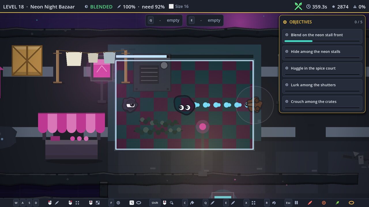 A neon-lit street level where a Tracker hound follows a trail of wet paint footprints.